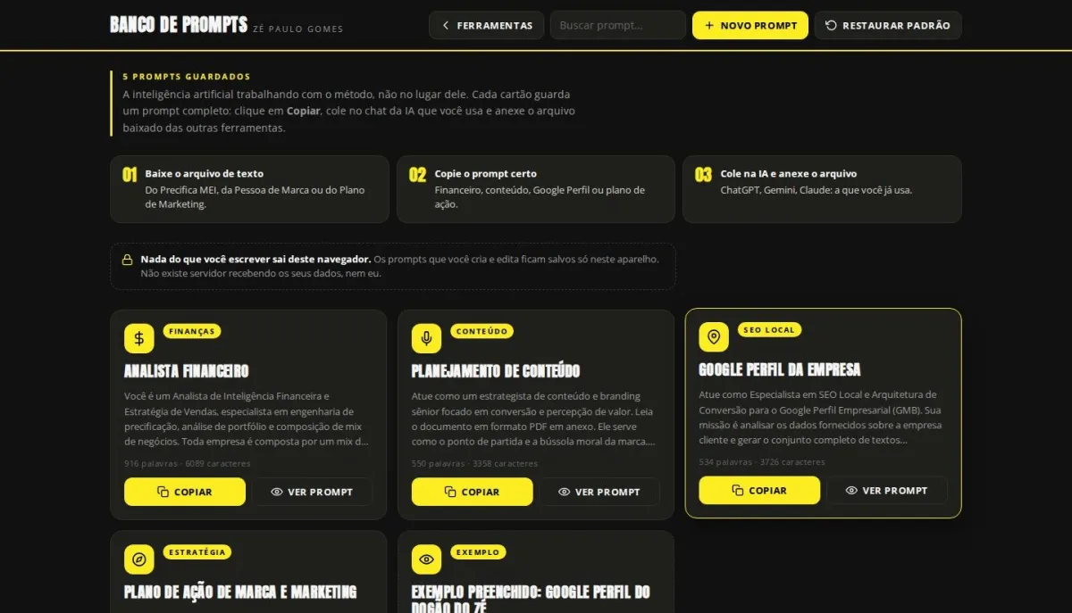 Banco de Prompts na tela